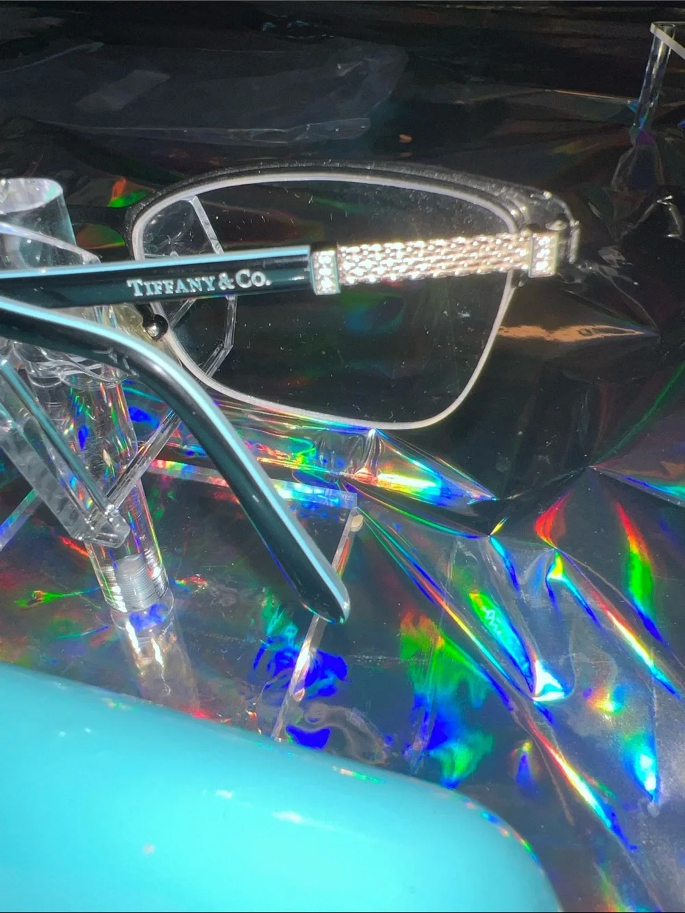 Tiffany & Co. Black and Silver Semi-Rimmed Eyeglasses with Blue Case